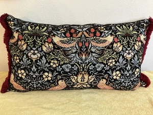 HINES ENGLAND Tapiz Cojín Almohada Lumbar Refuerzo AVES FLORAL NEGRO Terciopelo - Imagen 1 de 17