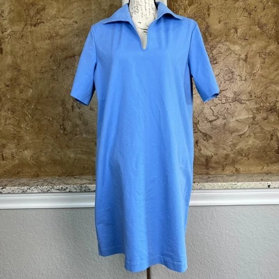 Lafayette 148 New York Andie Dress Women’s Large Short Sleeve Side Pockets Blue - Image 1 of 4