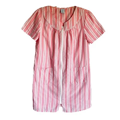 Croft & Barrow Sz L Zip Front Short Sleeve Seersucker Robe Patio House Dress - Image 1 of 4