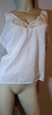 Camisa de algodão poli branca vintage linda renda Wondermaid 40 feita na União EUA  - Imagem 1 de 3