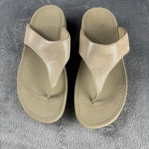 Fitflop 7 Shimmy Suede Toe Post Thong Flip Flop Sandals Women's Pale Gold B39 - Picture 1 of 6