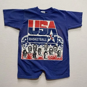 Vintage USA Basketball Romper Toddler 24 Months Blue Dream Team Jordan Bird 90s - Picture 1 of 11