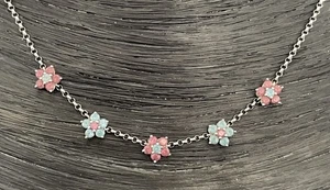 18K massives Weißgold Edelstein Gänseblümchen Blume Station Box Kette Halskette 18" - Bild 1 von 7