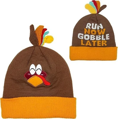 Gorro Turkey Run Gracias Pavo Sombrero para Correr Pompones para Hombres Mujeres Pull-On R Foto 1 de 4