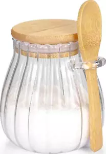 Sugar Container With Bamboo Lid And Spoon,15 Oz Sugar Bowl Glass Jar For Coffee - Picture 1 of 7