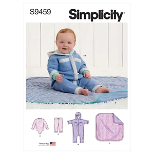 Simplicity Sewing Pattern S9459 Babies' Bodysuit, Jumpsuit, Trousers and Blanket - Picture 1 of 8