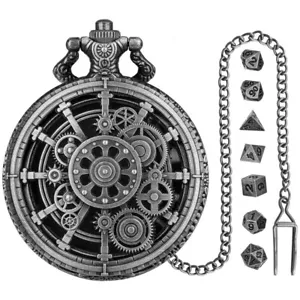 Set 7 pezzi mini dadi DND in metallo con ingranaggio custodia orologio da tasca dadi poliedrici - Foto 1 di 13