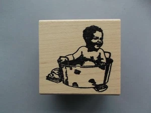 100 PROOF PRESS RUBBER STAMPS BATH TIME BABY IN TUB NEW wood STAMP - Picture 1 of 1