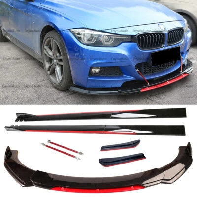 For BMW 118i 120i 128i Series Front Bumper Lip Spoiler 86" Side Skirt Black Red - Image 1 of 4