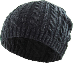 Cable Knit Beanie Solid Cuffless Trendy Stretchy Winter Hat Ski Cap