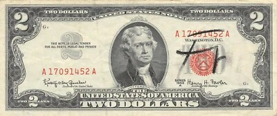 USA  $2  Series of 1963 A  Block A  Red Seal  Circulated Banknote  RR3 - Image 1 of 2
