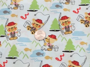 1 Yd+15"/44" wide 100%Cotton JUVENILE woven Print Fabric w/"Bear Fishing", NEW - Bild 1 von 3