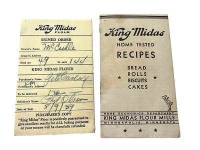 King Midas Flour Mills Recipe Booklet Order Receipt 1939 Minneapolis MN Vintage - Image 1 of 4