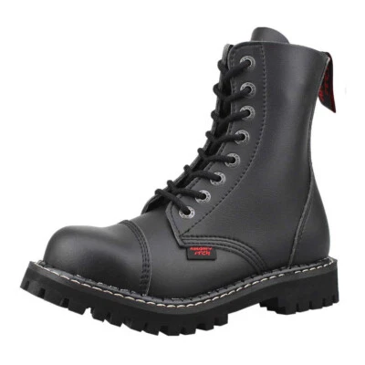 Angry Itch - 8-Loch Gothic Punk Army Ranger Armee schwarze vegane Stiefel mit St - Bild 1 von 4