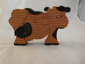Wooden Cow Puzzle Primitive Folk Art 3 Piece Puzzle Handmade Homemade - Picture 1 of 5