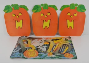 Lot of 3 Halloween Pumpkins Jack-o-lanterns & Ghost Boo Die Cut Decorations 13" - Picture 1 of 13