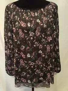 Maurices Women's Black Purple Floral Peasant Boho Sheer Lined Blouse Sz S NWT (E - Picture 1 of 12