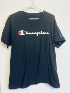 Champion Mens Black Tee Shirt Size Large Logo Black - Picture 1 of 5