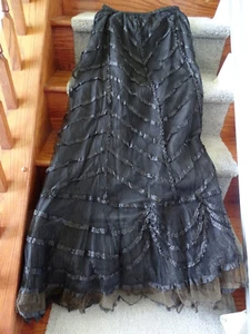 Antique Circa 1880 Victorian Black Size 10 Silk/Tulle/Net Extra Long Skirt/Gown - Picture 1 of 5