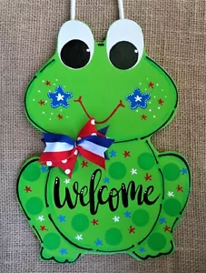 FROG Americana USA Welcome SIGN Wall Door Plaque Deck Patio Porch Decor - Picture 1 of 1