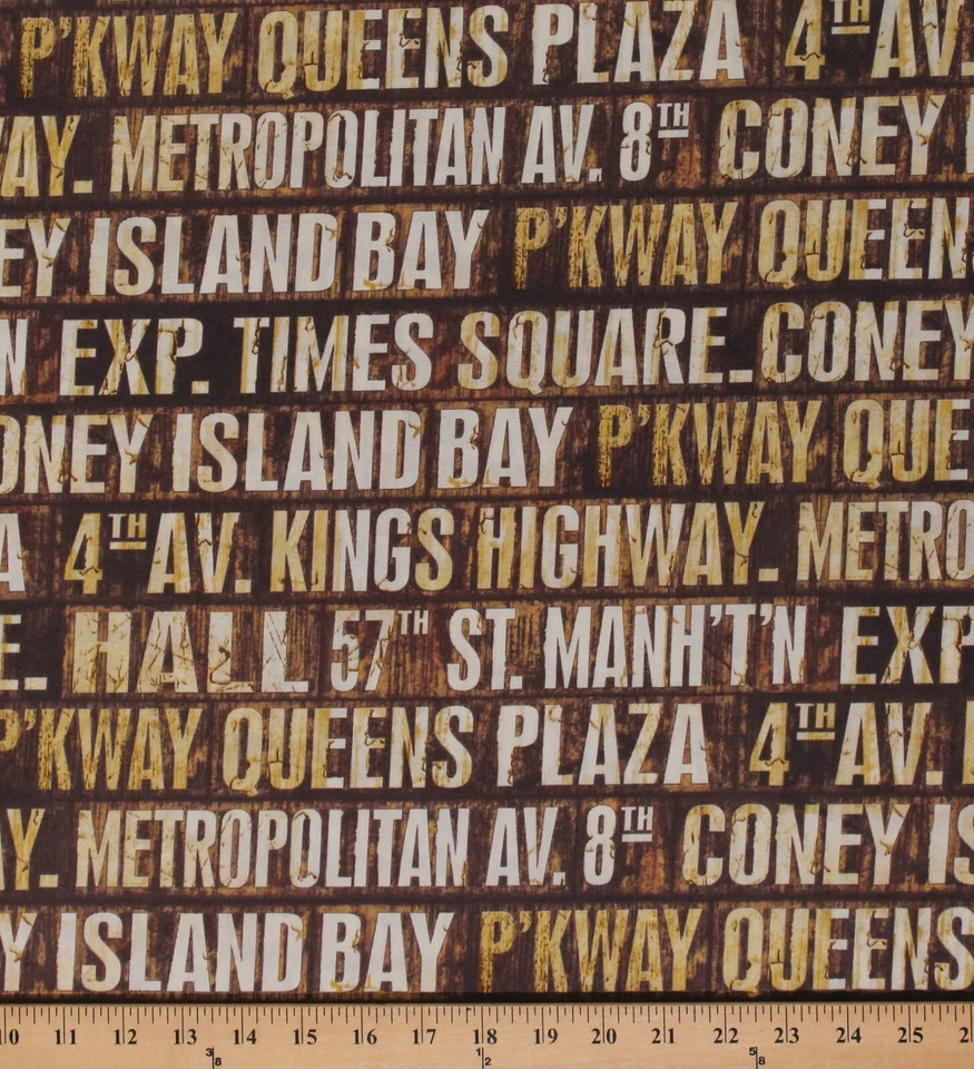 Cotton Subway Signs New York Travel Neutral Fabric Print by the Yard D369.22 - Image 1 of 1