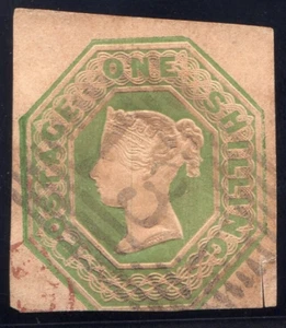 GB-QV 1847 1s PALE GREEN EMBOSSED USED SG 54 CAT 1000£ - Bild 1 von 2