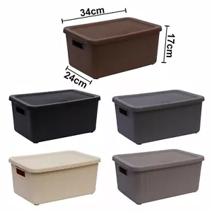 14L Large Plastic Storage Ribb Boxes with Lids Kitchen Office Basket Containers - Picture 1 of 10