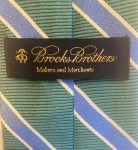 NWT Brooks Brothers Makers Merchants Silk Tie Green Blue Stripe - Picture 1 of 4