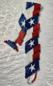 "Texas Flagge Peyote Stich Perlenarmband handgefertigt 7,5" - Bild 1 von 3