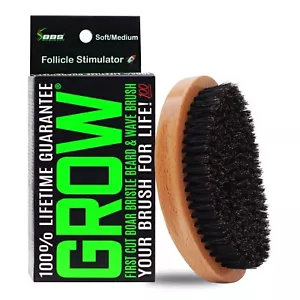 GROW Spazzola da Barba e Onda in Setole di Cinghiale Primo Taglio per Uomo 360 Onde XL Spazzola Curva - Foto 1 di 7
