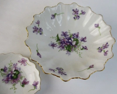 Rossetti Spring Violets Occupied Japan china small fluted bowl & butter pat - Image 1 of 4