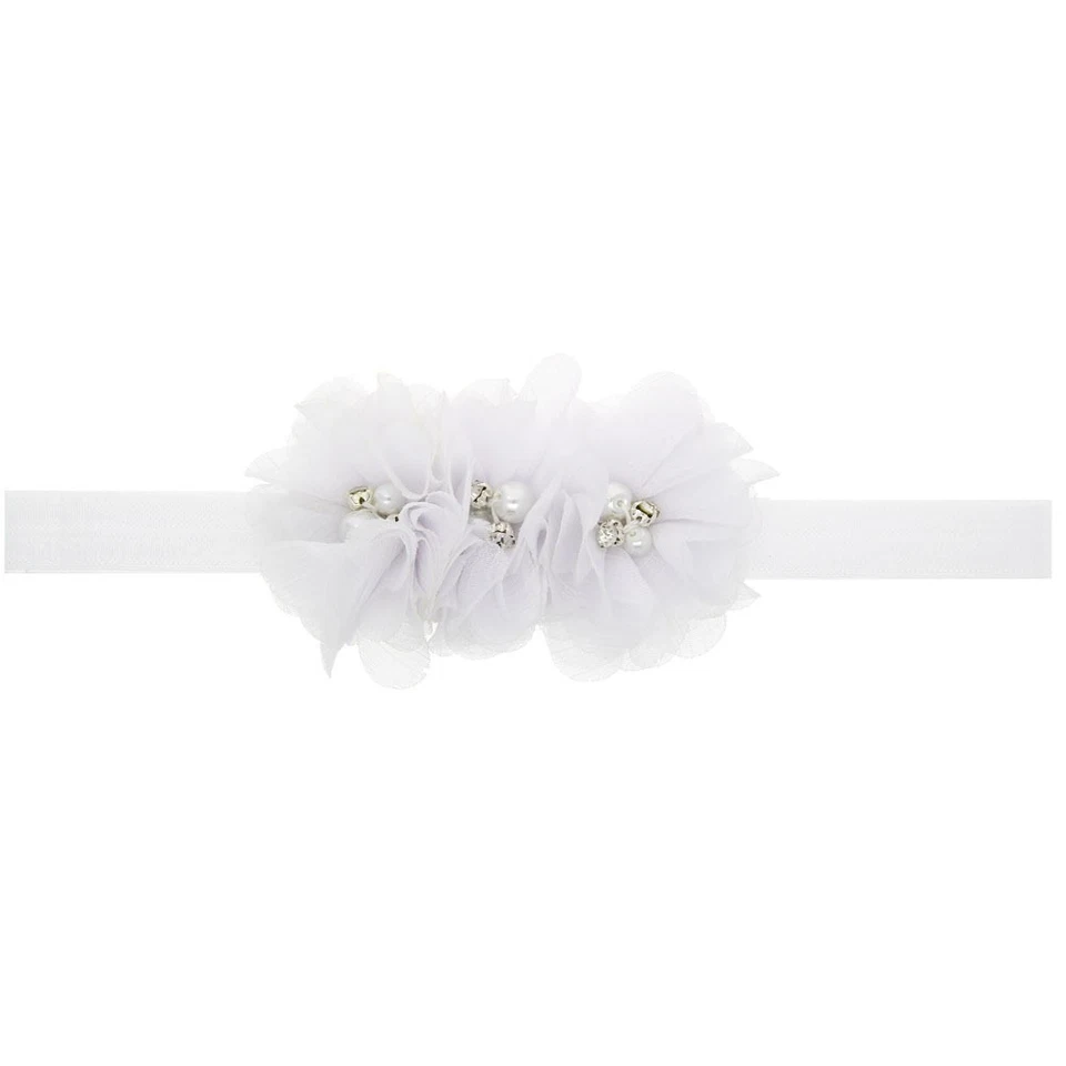 10 PCS Baby Girl Headband Lace Beads Crystal Three Flowers Hair Band Accessories - Image 1 of 2