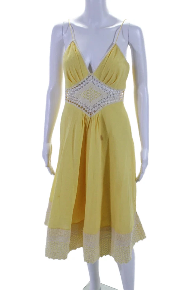Vestido midi amarillo con tirantes de espagueti y ganchillo Catherine Malandrino para mujer talla 8 Foto 1 de 4