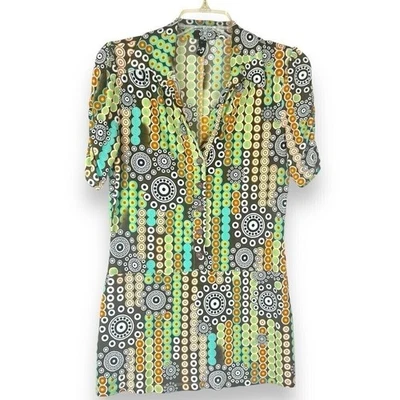 Blusa con botones geométricos ING para mujer talla grande funky artística retro festival EE. UU. Top Foto 1 de 4