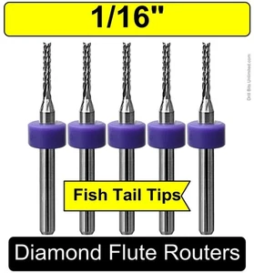 1/16" Router Bits Carbide .315" Depth Diamond Flutes 5 PCS Carbon Fiber CNC R132 - Picture 1 of 5