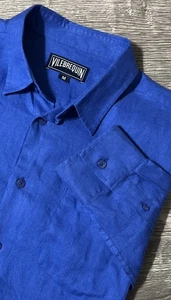 Vilebrequin Camicia Uomo 100% Lino Manica Lunga Bottoni Media Blu Royal - Foto 1 di 12