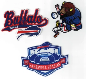 (3) Buffalo Bills Script + Vintage Logo NFL Embroidered 4in Iron / Sew-On Patch - Picture 1 of 2