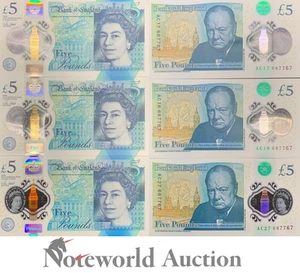 GREAT BRITAIN 5 Pounds 2015 P 394 Polymer Matching No. Set 3 pcs UNC - Picture 1 of 3