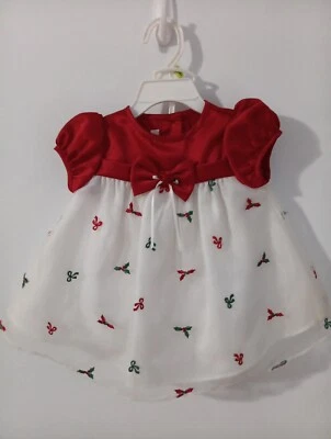 VINTAGE INFANT GIRLS SIZE 3-6 MONTHS RED/WHITE/GREEN HOLIDAY CHRISTMAS DRESS 2PC - Image 1 of 4