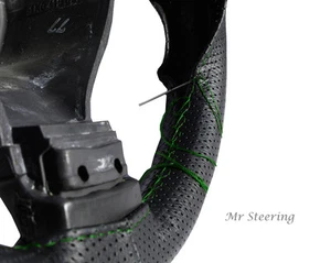 FOR RENAULT MAGNUM TRUCK PERFORATED LEATHER STEERING WHEEL COVER GREEN STITCHING - Picture 1 of 4