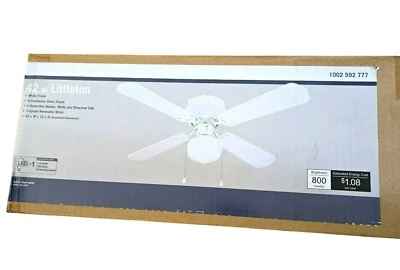 Hampton Bay 42-In Littleton Ceiling Fan White Schoolhouse Glass Shade NIB CM8002 - Image 1 of 4