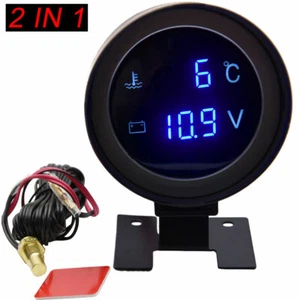 Car LCD Digital Display Blue LED Voltmeter Water Temp Gauge Meter With Sensor - Picture 1 of 17