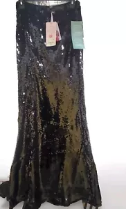 Gonna lunga nera con paillettes Johnny Wujek taglia L - Foto 1 di 1