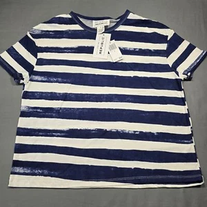 For The Republic Women's Shirt Size S Blue White Stripe Preppy Short Sleeve Top - Picture 1 of 9