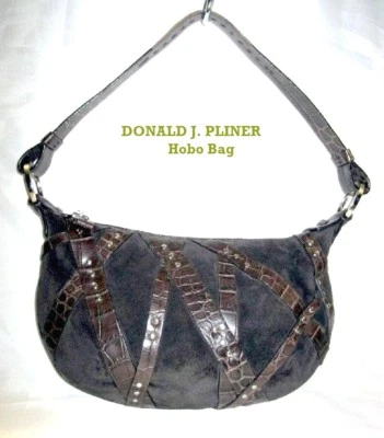 Bolso Hobo DONALD J. PLINER Marrón Oscuro Gamuza con Tiras Cruzadas Cuero Talla S  Foto 1 de 4