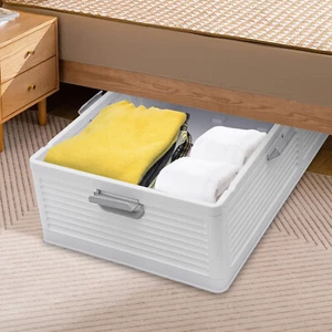 Weiß Aufbewahrungsbox m/ Deckel Büro Regal Stoffbox Faltbare Unterbett-Organizer - Bild 1 von 24