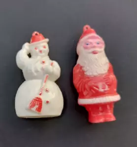 Pair of Vintage Plastic Santa Claus & Snowman Christmas Ornaments - Picture 1 of 4