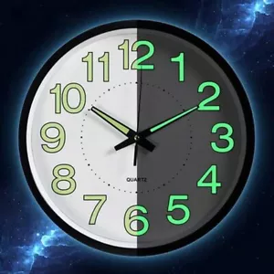 Luminous Wall Clock Glow-in-Dark Quartz Modern Bedroom Living Night Decorative - Picture 1 of 23