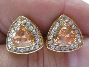 Triangular Cufflinks with Champage-Colored Center Stones & Lots of Bling! - Picture 1 of 6
