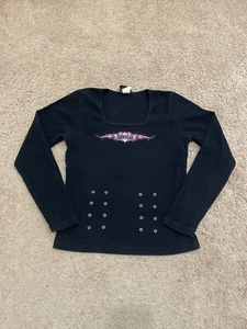 Vintage Y2K Harley Davidson Pink Flame along Sleeve Shirt Size Small - Picture 1 of 4